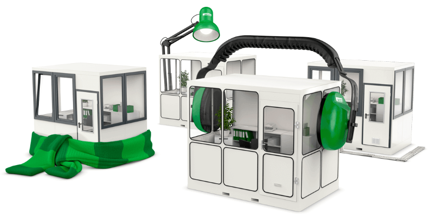 Illustratieve weergave van modulaire kantoorunit voor extra werkplek