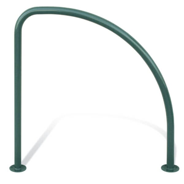 Design fietsnietje van staal met gebogen vorm, uitgevoerd in donkergroene RAL-kleur, geschikt voor veilige fietsenstalling.