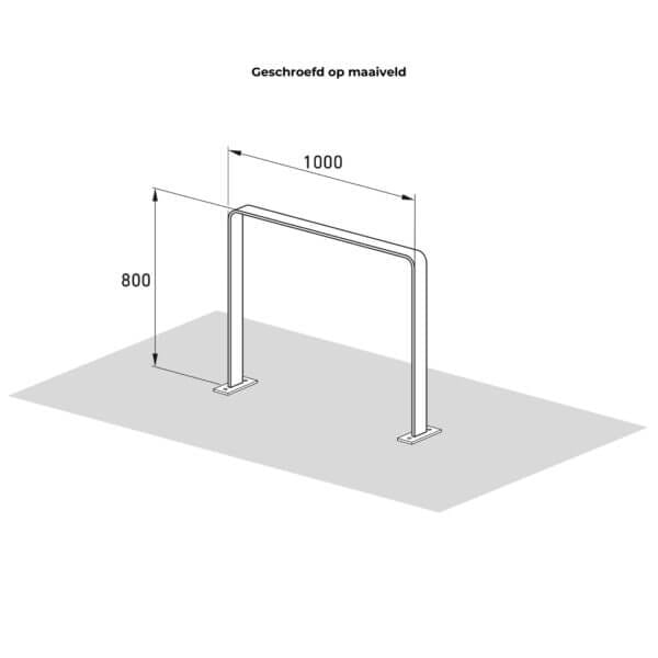 Fietsaanleunbeugel aanschaffen met montage op maaiveld Technische tekening van fietsaanleunbeugel zwart, gemonteerd op maaiveld.