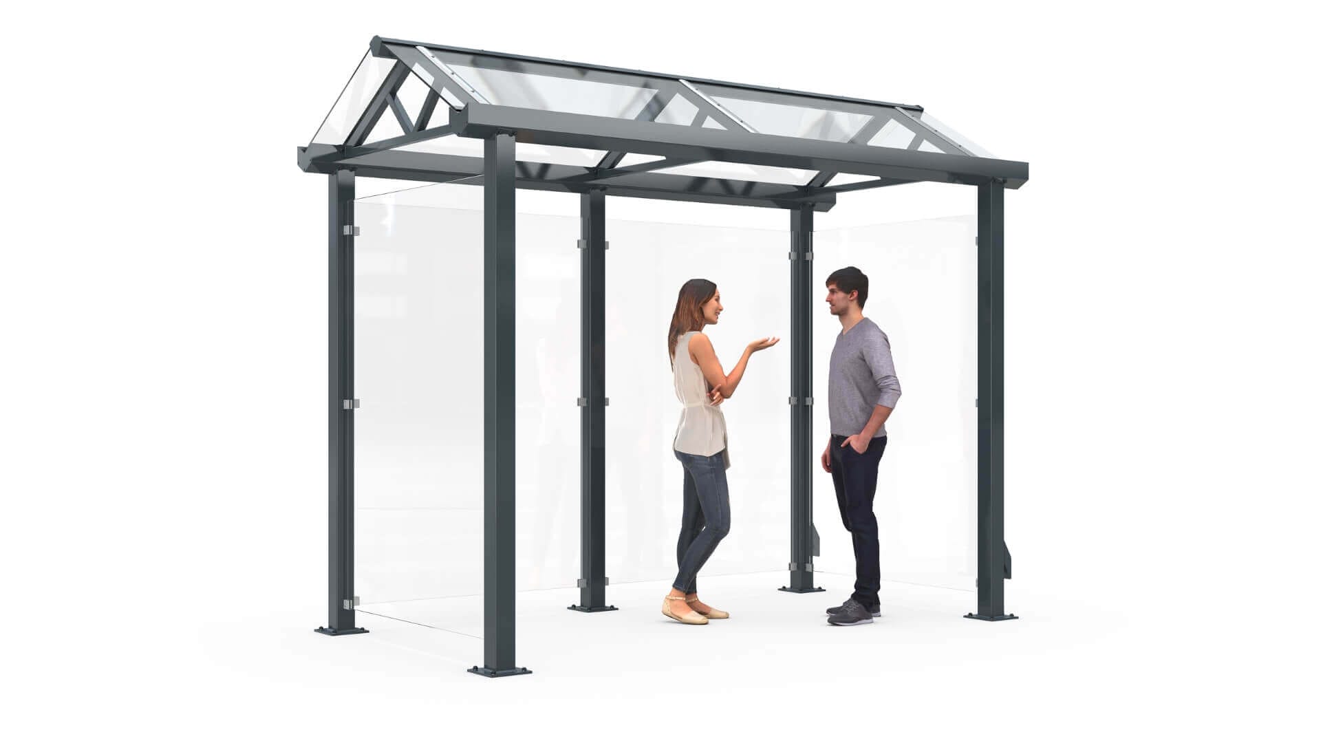 Rokersruimte voor buitengebruik van staal en glas met glazen dak