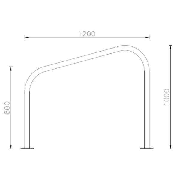 Technische tekening van fietsaanleunbeugel Arco 2 Technische tekening van fietsaanleunbeugel Arco 2 voorzien van maatvoering.