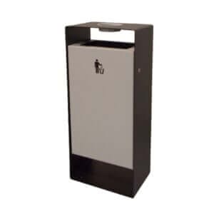 Moderne buitenafvalbak van staal, 90L, inclusief sigarettendover en leverbaar in diverse RAL-kleuren.