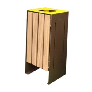 Buitenafvalbak bestellen van staal en hout, geschikt voor openbare ruimtes