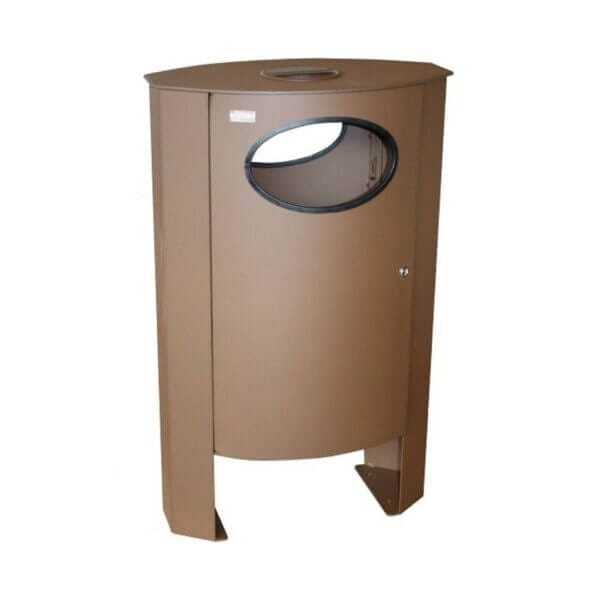 Afvalbak voor de openbare ruimte in cortenstaal look, stevig en in diverse RAL-kleuren te verkrijgen.