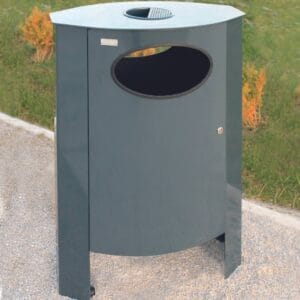 Duurzame buitenafvalbak van staal, ideaal voor openbare ruimtes. Leverbaar in diverse RAL-kleuren.