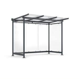 Overkapping welke in te zetten is als fietsenstalling, betaalautomaat overkapping en rookoverkapping.