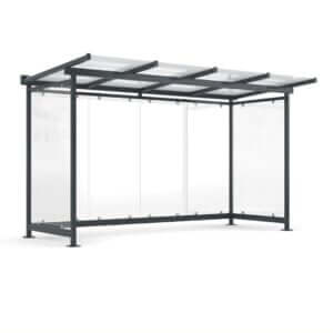 Rook en fiets overkapping met glazen dak en zijwanden, 4,3x2m, verzinkt staal