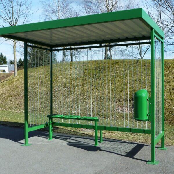 Appelgroen bushokje met zitbank en afvalbak kopen Appelgroen bushokje met zitbank en afvalbak voor openbare ruimte