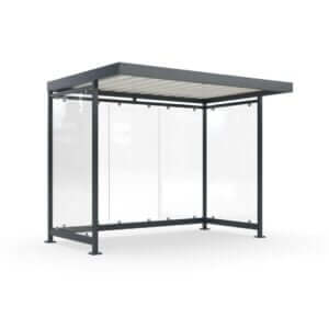 prefab fietsenstalling rijwieloverkapping van staal met ESG glazen wanden, ral 7016.