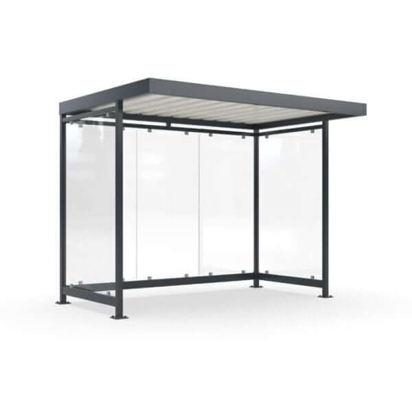 prefab fietsenstalling rijwieloverkapping van staal met ESG glazen wanden, ral 7016.