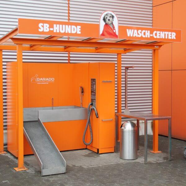 betaalautomaat-overkapping-bestellen voor diverse functies Betaalautomaat overkapping ingezet als oranje hondenwasstation