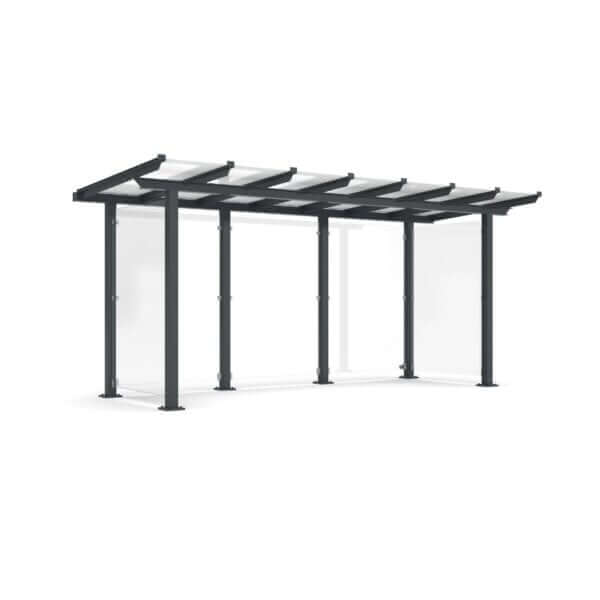 Overkapping met glazen wanden en stevige voetplaten voor multifunctioneel gebruik