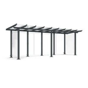 Overdekte fietsenstalling met glazen dak en zijwanden, in RAL-kleur naar keuze met gepoedercoat stalen frame