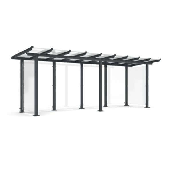 Overdekte fietsenstalling met glazen dak en zijwanden, in RAL-kleur naar keuze met gepoedercoat stalen frame