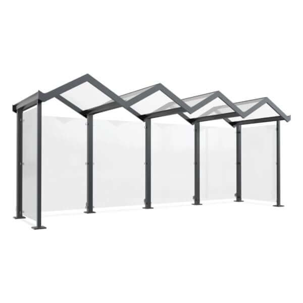 Prefab rookabri en fietsoverkapping met glazen zijwanden 6x2m