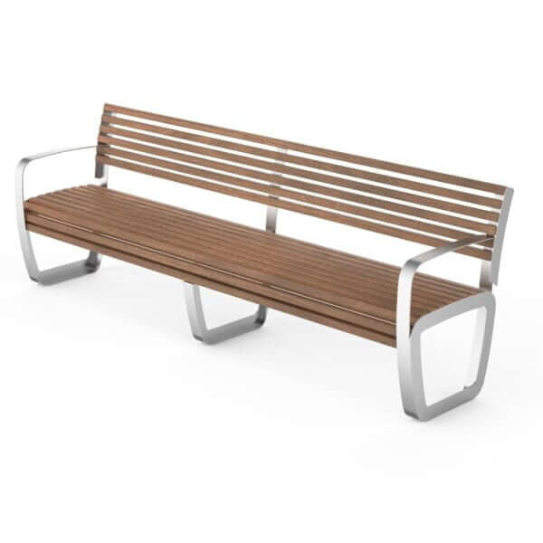 Trapo buitenbank 240 cm met armleuningen, verkrijgbaar in diverse houtsoorten en onderstelkleuren. Stijlvol, comfortabel en duurzaam voor buitengebruik.