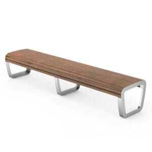 Zes persoons parkbank zonder rugleuning. Parkbank van staal en hout.