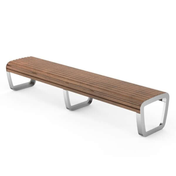 Zes persoons parkbank zonder rugleuning. Parkbank van staal en hout.