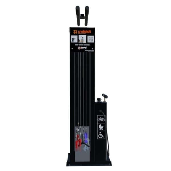 fiets-onderhoudsstation-umfeldt-2-18 Zwart bike repair station met gereedschap en fietspomp van Umfeldt