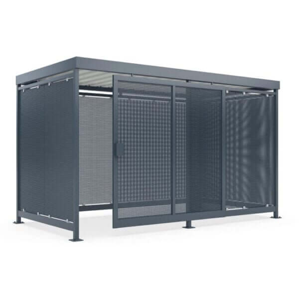 Fietsenstalling met geperforeerd staal en deur voor bedrijven kopen Gesloten fietsenstalling van staal met geperforeerde stalen wanden en deur – geschikt voor bedrijven en instellingen