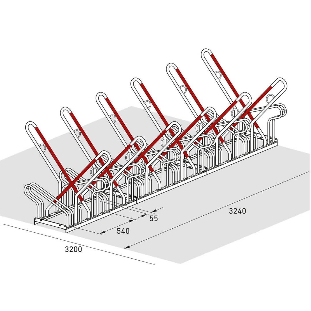 Tekening fietsenrek 12 fietsplekken dubbelzijdig