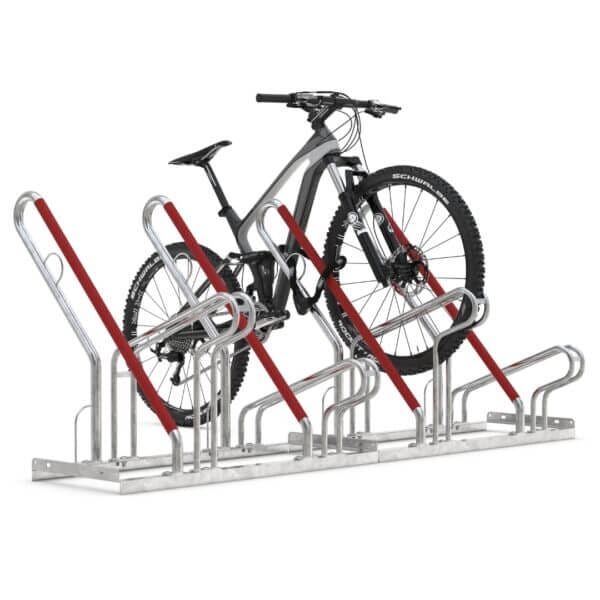 Fietsenrek voor 5 fietsen met slotoog en krasbescherming kopen Enkelzijdig fietsenrek 5 plaatsen met slotoog, valbeugel met rubber en hoog-laag systeem