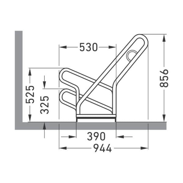 fietsenrek-2500-xbf-tekening-zijaanzicht tekening fietsenrek 2500 zijaanzicht enkelzijdig