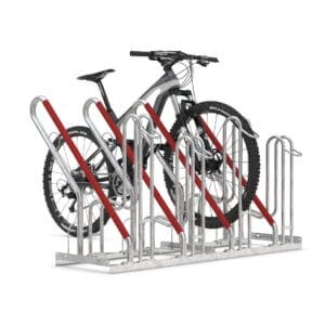 Fietsenrek met valbeugels voor brede banden en geïntegreerde slotmogelijkheid