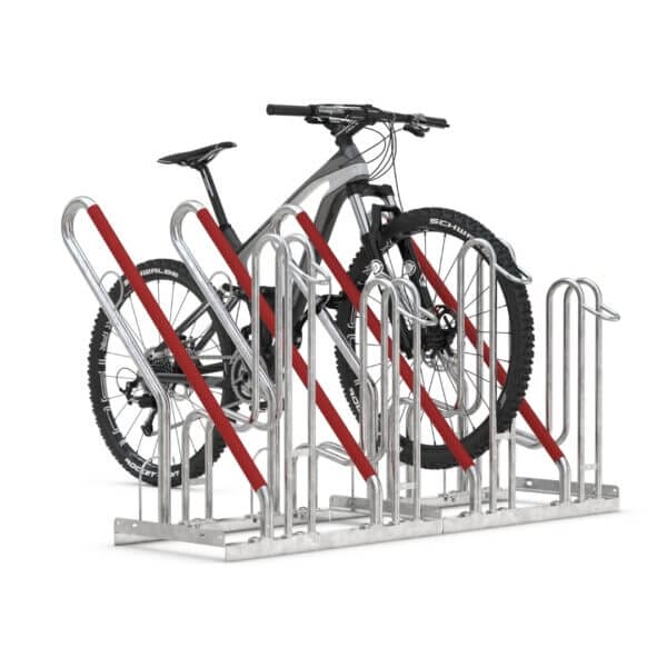 Fietsenrek met valbeugels voor brede banden en geïntegreerde slotmogelijkheid