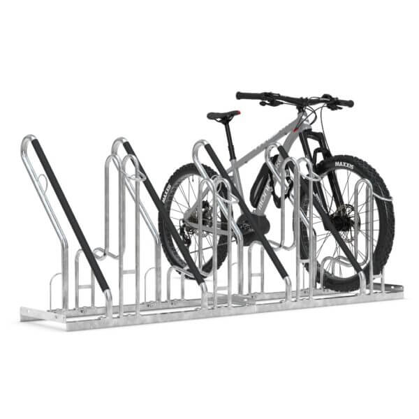 Fietsenrek enkelzijdig voor 4 fietsen met hoog-laag systeem, verzinkt staal, geschikt voor brede banden