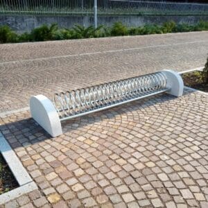 Vrijstaand spiraalvormig fietsenrek van RVS met betonvoeten voor 3-9 fietsen