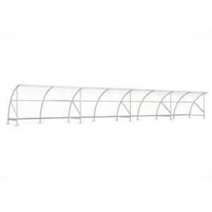 Polycarbonaat fietsoverkapping van 20 meter en van verzinkt staal.