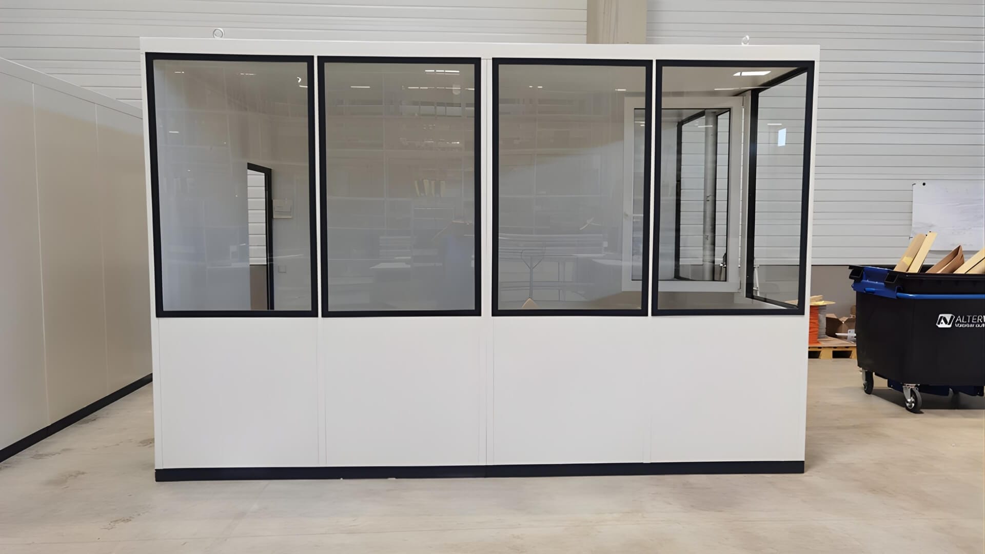 Prefab kantoorunit voor binnen W serie 4x3m met glazen panelen voor magazijnen