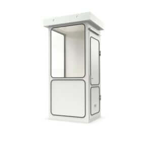 Compacte portiersloge in wit voorzien van wanden.