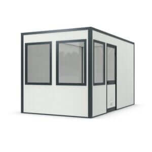 Kantoor unit met deuren en ramen, geschikt voor een flexibele werkruimte.