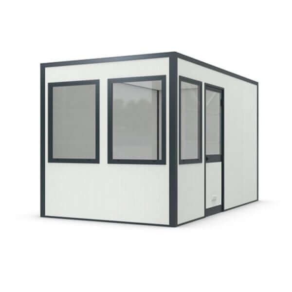 Kantoor unit met deuren en ramen, geschikt voor een flexibele werkruimte.