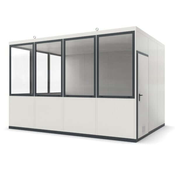 Kantoorunit voor buiten van Umfeldt met stevige wanden en ramen. Te bestellen met extra opties.