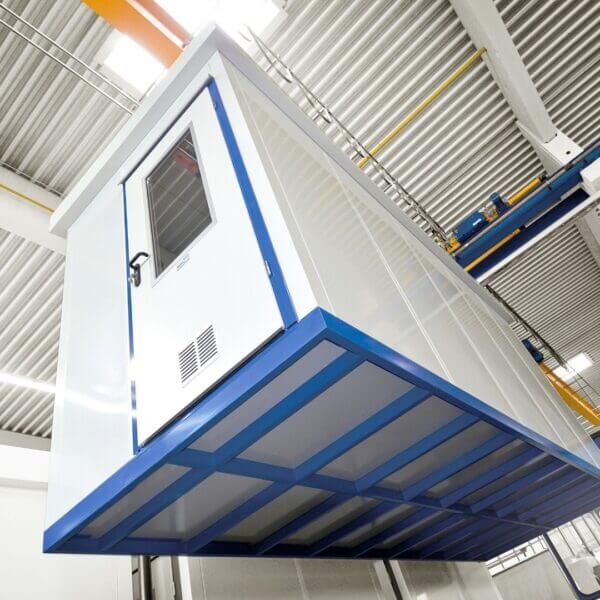 Modulair kantoorunit met hijs oog Modulair kantoorunit met hijs oog, ideaal voor eenvoudige verplaatsing en tijdelijke werkruimtes.