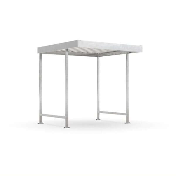 Kleine verzinkte fietsoverkapping van 2x2 meter met plat dak