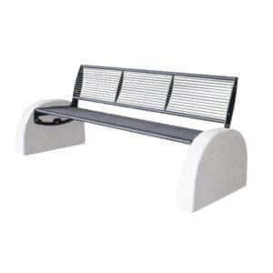 Vrijstaande parkbank van staal met rugleuning en betonnen onderstel