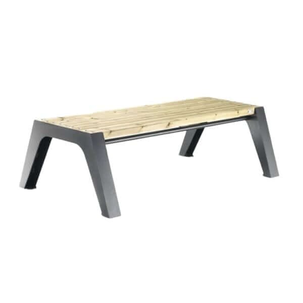 Parkbank zonder rugleuning met houten zitting en robuust stalen frame van Umfeldt