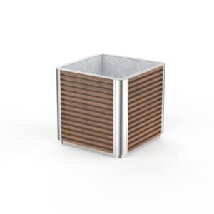 Luxe RVS plantenbak met hardhout kopen voor openbare ruimtes.