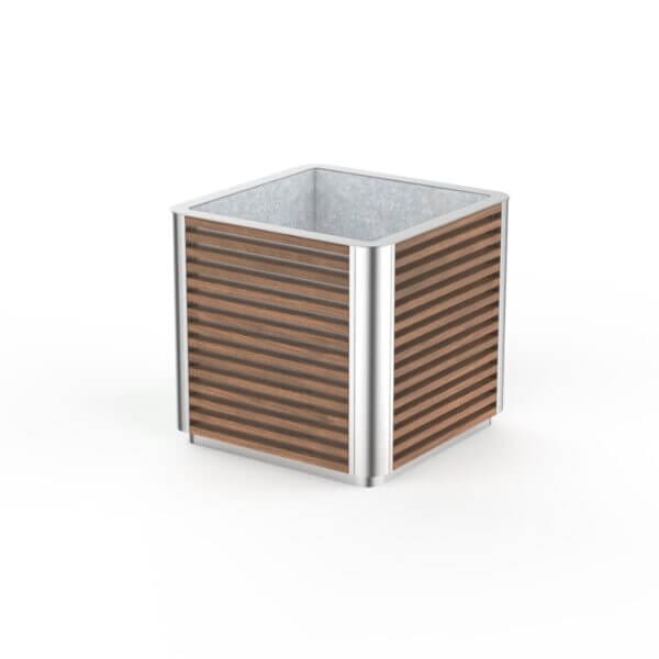 Luxe RVS plantenbak met hardhout kopen voor openbare ruimtes.