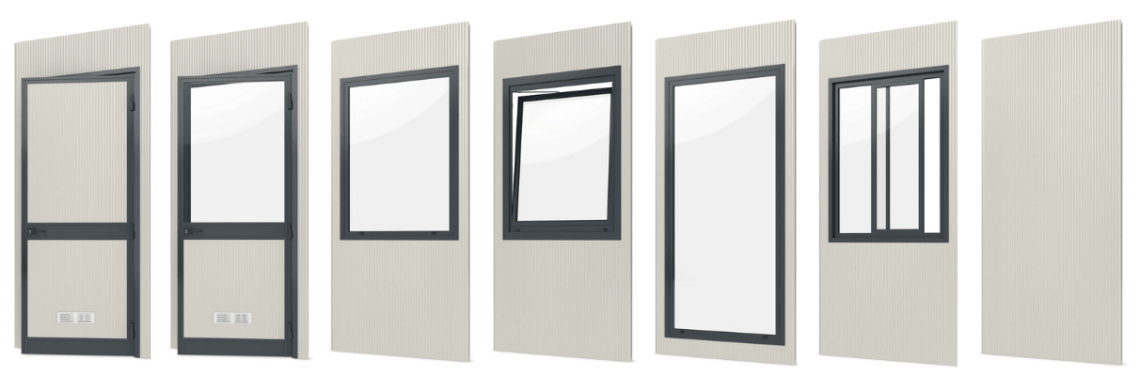 Sandwichpanelen van tijdelijke kantoorunits.