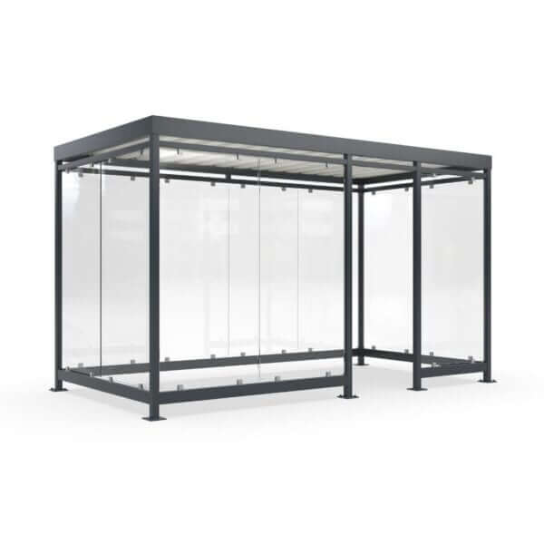 Prefab rookabri voor bedrijventerreinen, van staal in kleur en ESG glas