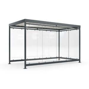 Rookruimte voor buiten van verzinkt staal met poedercoating in RAL-kleur naar keuze en ESG glazen wanden