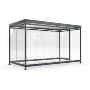 Rookoverkapping voor 10 personen met ESG glazen wanden en gepoedercoat verzinkt staal in RAL-kleur naar keuze