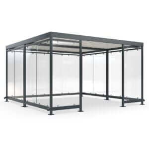 Grote rookabri van glas en staal voor bedrijven en instellingen