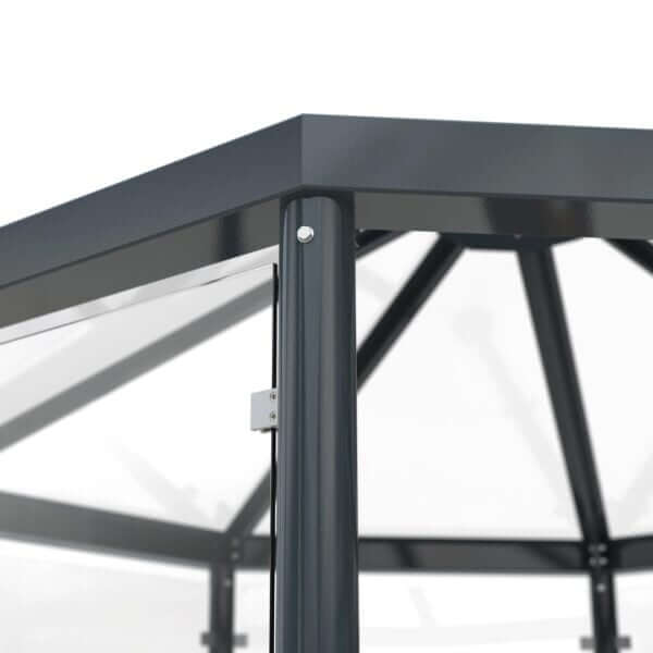 Stalen constructie rookabri paviljoen Detail van de stevige stalen constructie van een rookabri paviljoen