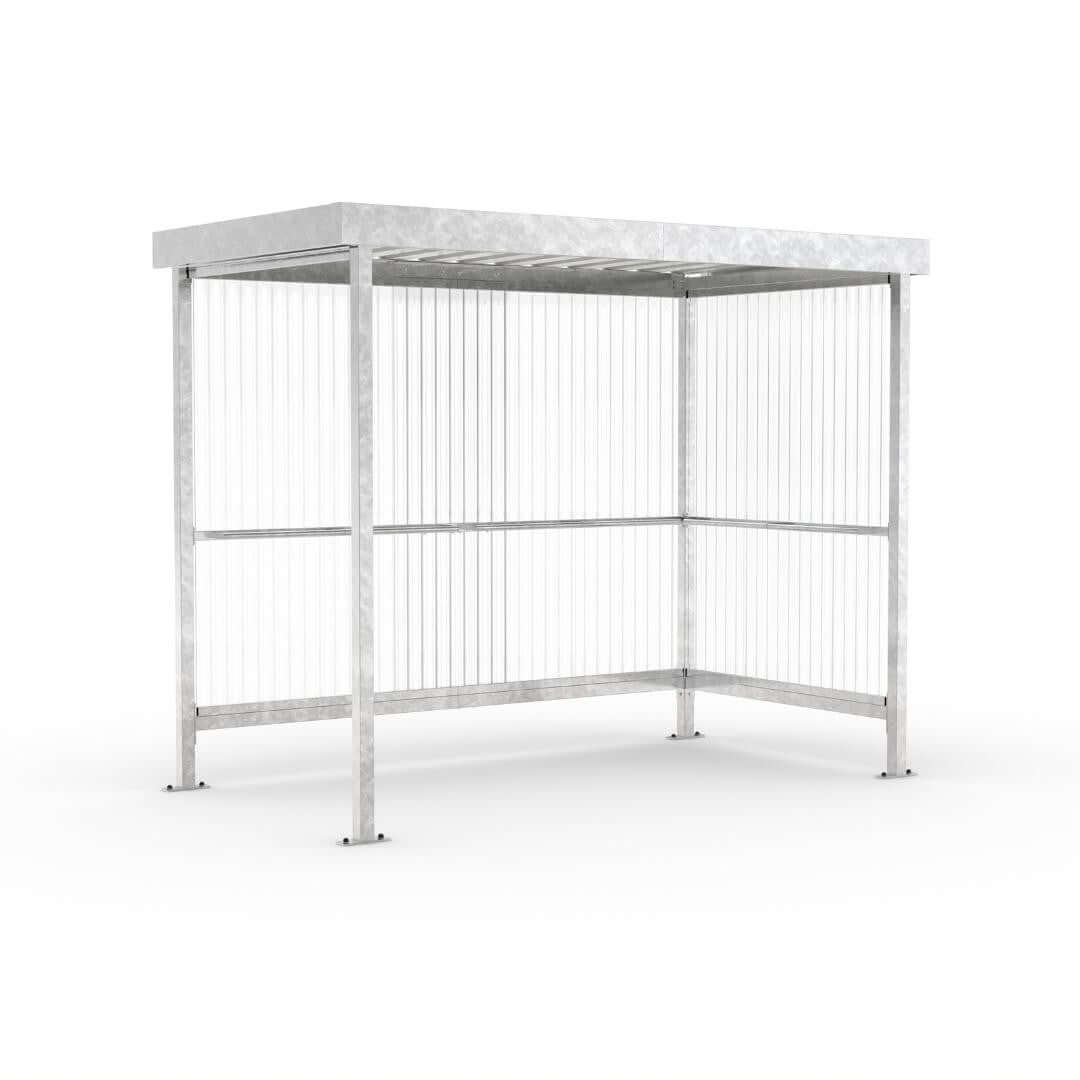 Rookabri van verzinkt staal met polycarbonaat zij- en achterwanden